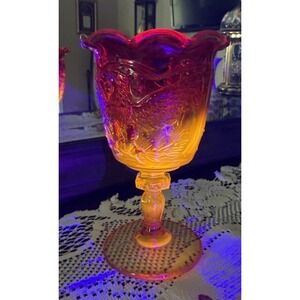 Vintage L.E. Smith Amberina Eagle Goblet Red Yellow Glass Cadmium Glow 6.5" MCM